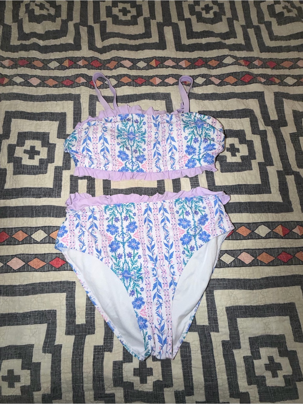 Woman’s Floral Two-Piece Swim Set - Lilac and Blue